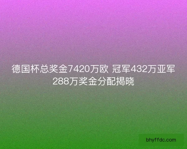 德国杯总奖金7420万欧 冠军432万亚军288万奖金分配揭晓